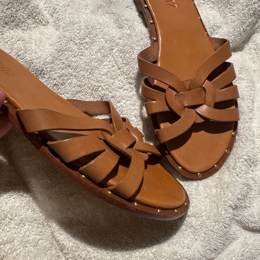 Schultz Phoenix Flat. Brown Leather. Size 8 tan brown slides slip on sandal trav - Picture 2 of 14